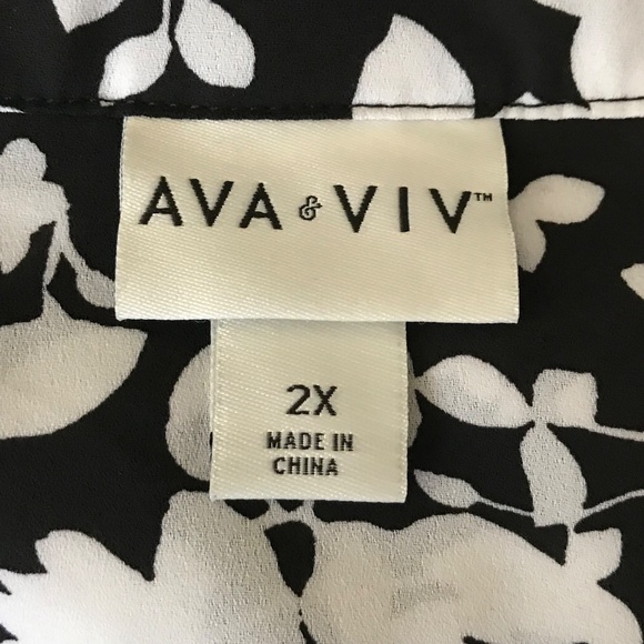 AVA & VIV Floral Tunic Blouse Split V Neck Roll Tab Sleeve Women’s Plus Size 2X - Picture 10 of 16